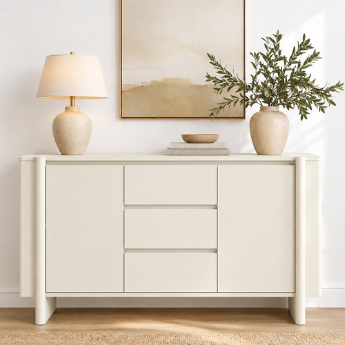 AMBER Modern White Buffet Sideboard - 3 Drawer Storage Cabinet & Cupboard