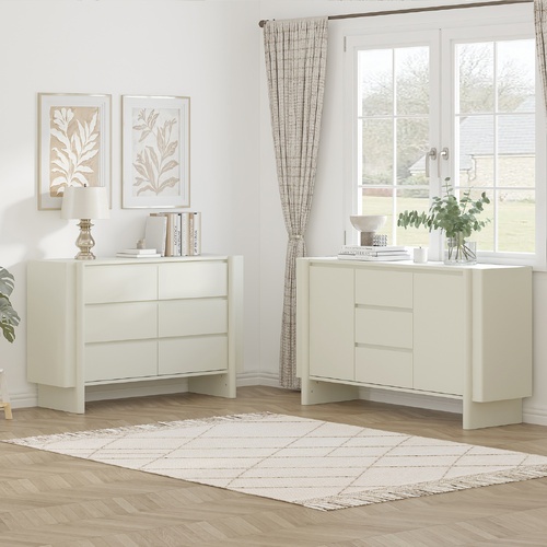 AMBER 6 Drawer Chest of Drawers and Large Sideboard Storage Cabinet White