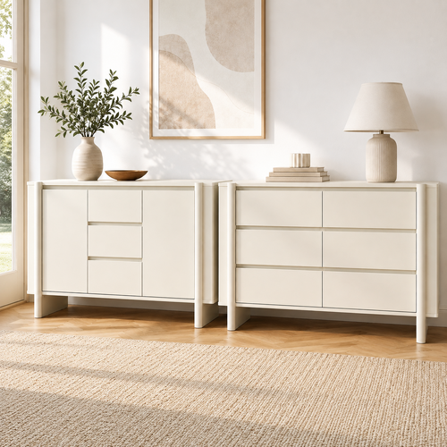 AMBER 6 Drawer Chest of Drawers and Large Buffet Sideboard Storage Cabinet White