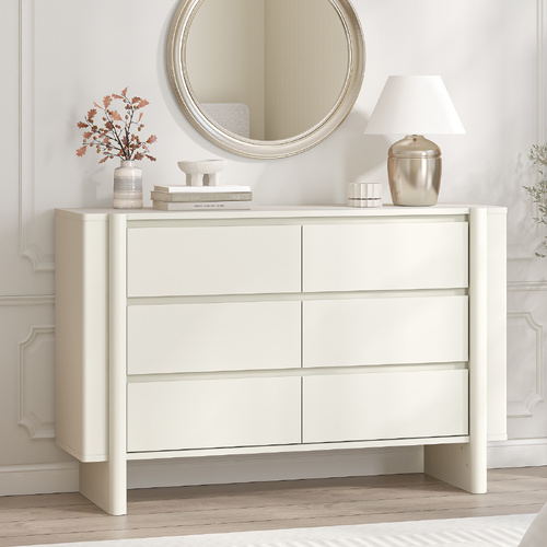 AMBER 6 Drawer Chest of Drawers Lowboy Dresser Storage Cabinet White for Bedroom