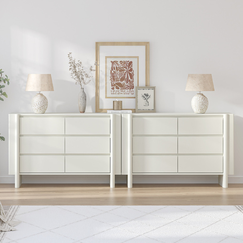 AMBER 6 Drawer Chest of Drawers Set of 2 Dresser Storage Cabinet White for Bedroom