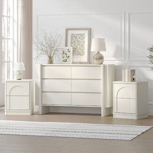 AMBER 6 Drawer Chest of Drawers + 2 Bedside Table Dresser Storage Lowboy Cabinet White for Bedroom
