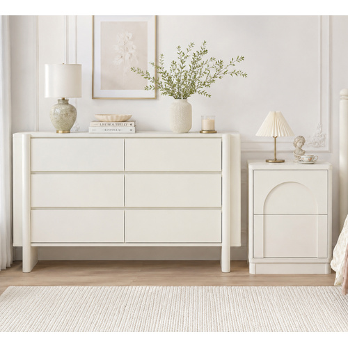 AMBER 6 Drawer Chest of Drawers and Bedside Table Dresser Storage Lowboy Cabinet White for Bedroom