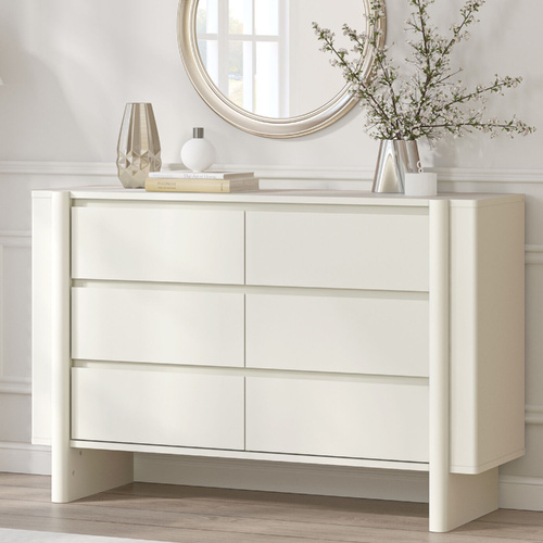 AMBER White 6 Drawer Chest of Drawers - Modern Bedroom Lowboy Dresser