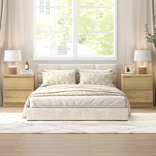 Handleless Bedside Table Light Oak 2 Sets | 2 Drawer Dresser Bundle Modern Nightstand