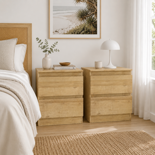 Belmont Bedside Table Light Oak Set of 2 | 2 Drawer Dresser Bundle Modern Nightstand