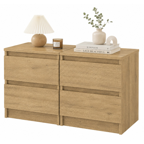 Belmont Bedside Table Light Oak Set of 2 | 2 Drawer Dresser Bundle Modern Nightstand