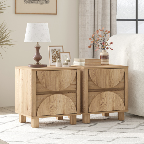 Arched Bedside Table with 2 Drawers Set of 2 for Bedroom Living Room