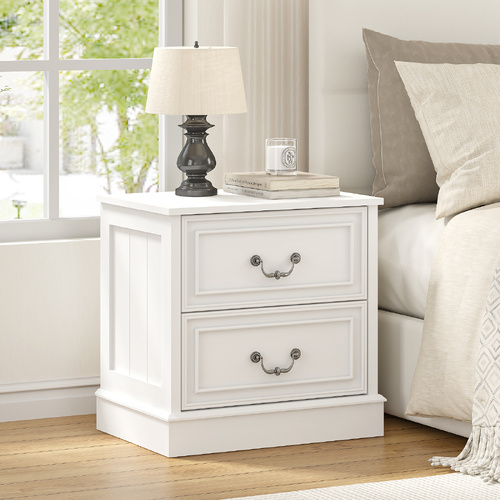 Hampton Bedside Table with 2 Drawers For Bedroom Living Room Vintage Storage
