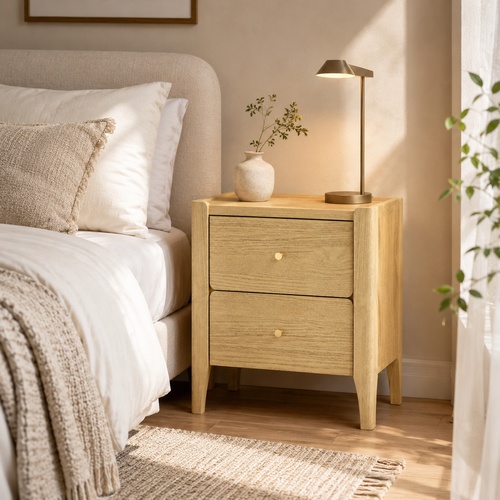 Light Oak Bedside Table with Gallery Top - Scandi Bedroom Storage