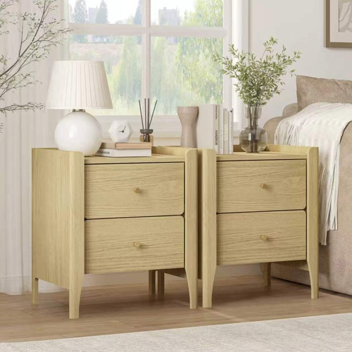 Light Oak Bedside Table with Gallery Top Set of 2 - Scandi Bedroom Storage