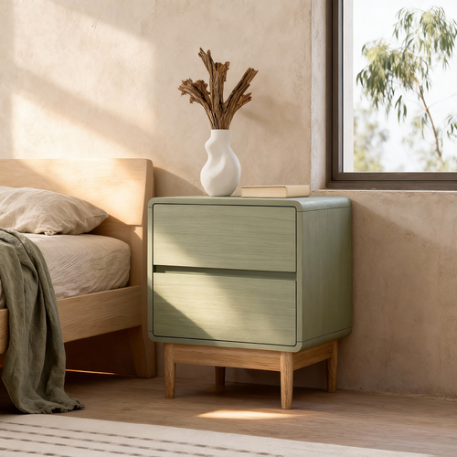 Green Bedside Table 2 Drawer Dresser Modern Nightstand for Bedroom