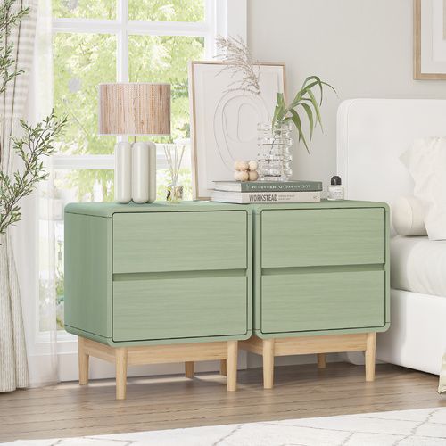 Bedside Table Set of 2 | 2 Drawer Dresser Modern Nightstand
