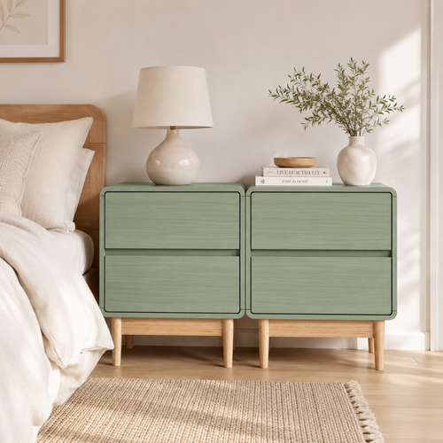 Green Bedside Tables Set of 2 Tables - 2 Drawer Nightstand Pair