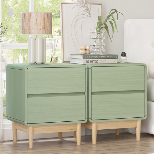 Green Bedside Tables Set of 2 Tables - 2 Drawer Nightstand Pair