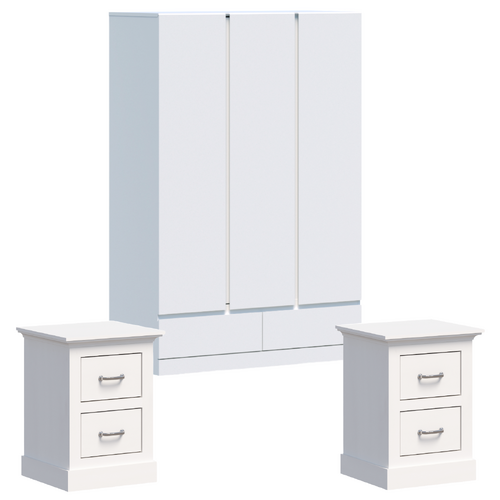 3 Door 2 Drawer Wardrobe and 2 Bedside Tables White