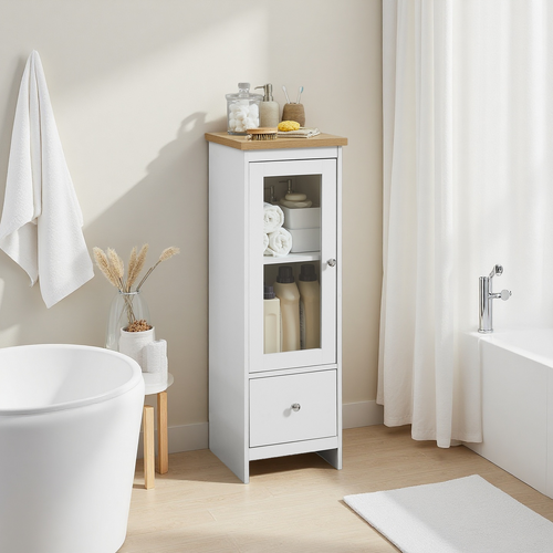 Glass Door Bathroom Cabinet | Durable Storage for Towels Toiletries