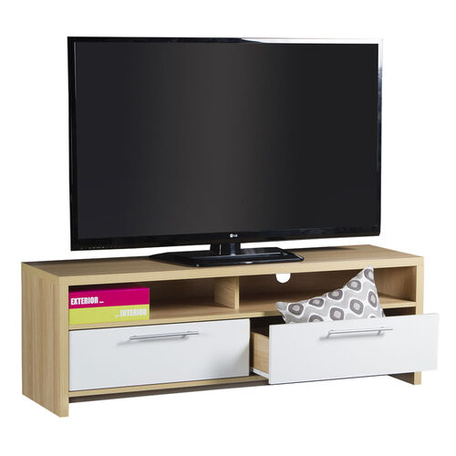 Tamara TV Entertainment Units Console TV Cabinet 135cm 2 Drawer TV Stand TV Unit Natural/White Living Room Furniture