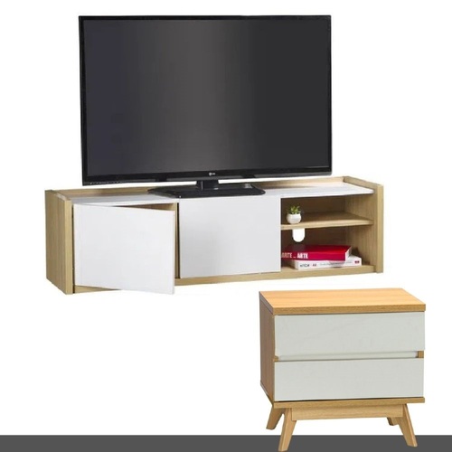 Tamara TV Entertainment Units 146cm & Nightstand  2 Drawer White Natural 50 * 39 * 47.5 Living Room Furniture TV Cabinet 