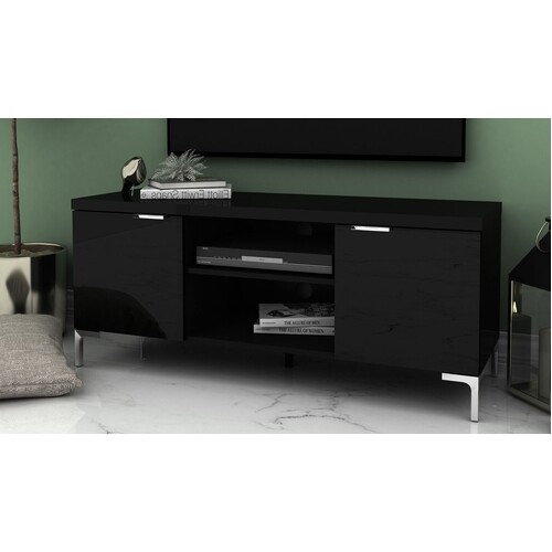 Adira TV Entertainment Units Black Gloss W120cm  2 Door TV Cabinet Metal Handle Living Room Furniture TV Stand