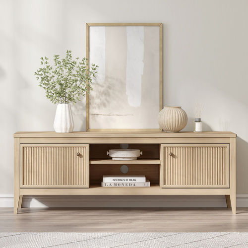 LINDLEY TV Entertainment Unit with 2 Doors Storage TV Cabinet with Open Shelves 150CM