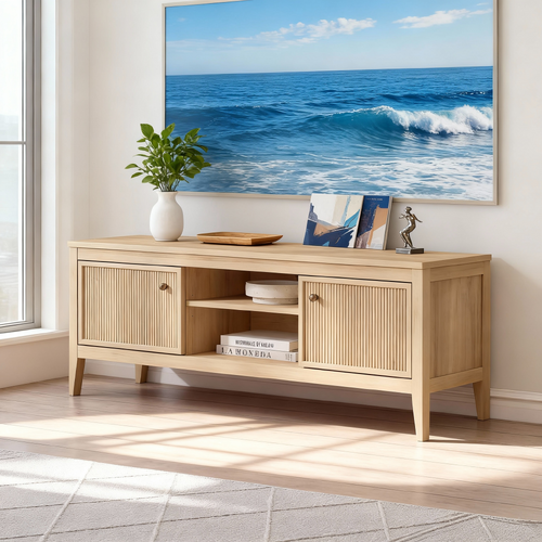 LINDLEY TV Entertainment Unit with 2 Doors Storage TV Cabinet with Open Shelves 140CM