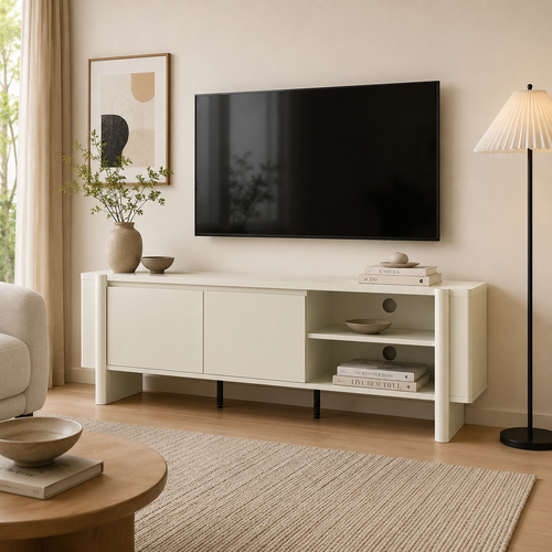 AMBER 150cm TV Entertainment Unit - Cream White Media Console with 2 Doors