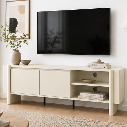 AMBER 150cm TV Entertainment Unit - Cream White Media Console with 2 Doors