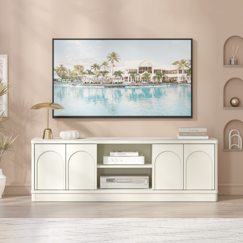 Cranfield Pearl White TV Entertainment Unit 4 Doors TV Cabinet Open Shelves Blending Style and Functionality