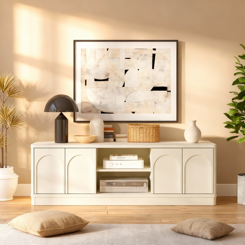 Cranfield Pearl White TV Entertainment Unit 4 Doors TV Cabinet Open Shelves Blending Style and Functionality