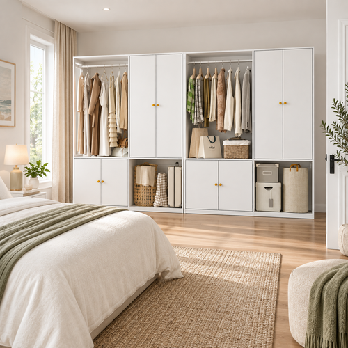White 2-Piece White Modular Wardrobe Set with Hanging Rails