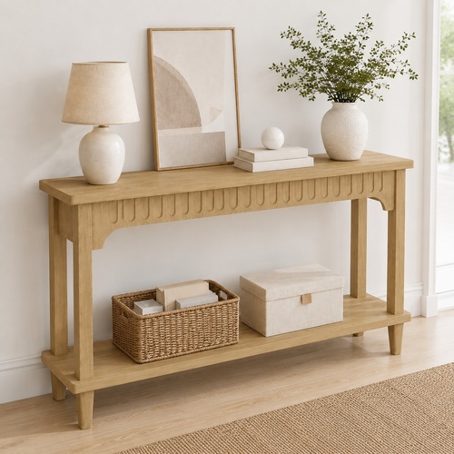 Modern Console Table with Shelf – Minimalist Entryway Hallway Table in Natural Oak Finish