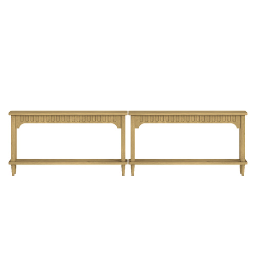 Modern Console Table Set of 2 with Shelf – Minimalist Entryway Hallway Table in Natural Oak Finish