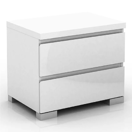 Cosmoliving  2 Drawer High Gloss Bedside Table - White