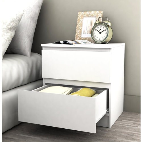 Burton Bedside table with 2 Drawers Nightstand Full White Night Table