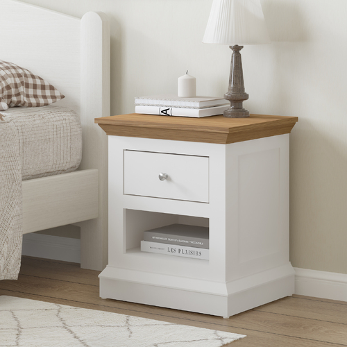  HAMPTON bedside table in Cream/Oak Effect 