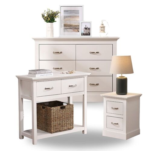 Ashford Bedroom Set -Chest of 6 Drawers + Bedside Table + Console Table