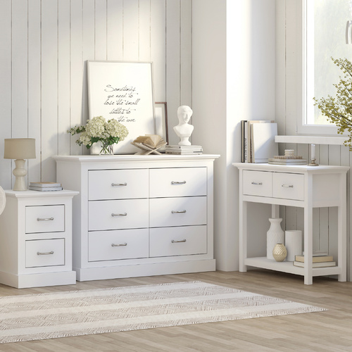 Ashford Bedroom Set - Chest of 6 Drawers Dresser + Bedside Table + Console Table