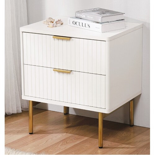 Cora Bedside Table 2-Drawer with brushed gold handle and legs