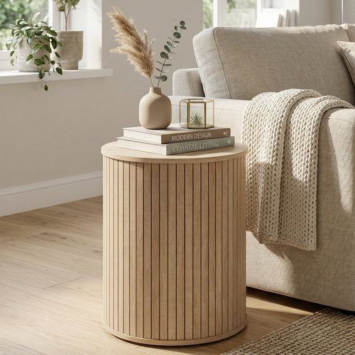 Byron Ribbed Timber Side Table - Natural Oak