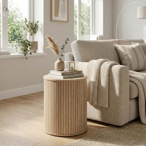 Byron Ribbed Timber Side Table - Natural Oak