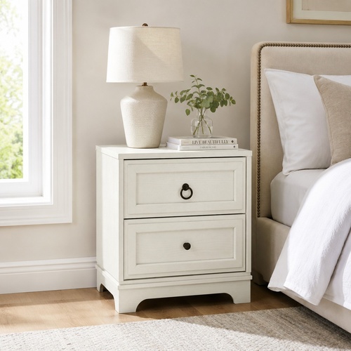 CABOT White 2 Drawer Bedside Table - Classic Hamptons Style
