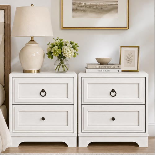 CABOT Off White 2 Drawer Bedside Table Set of 2- Classic Hamptons Style