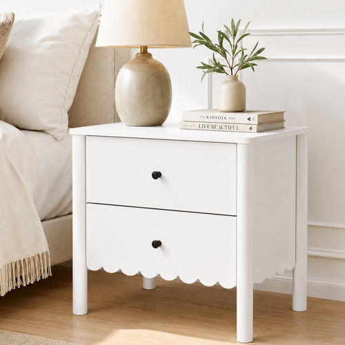 HARLA Large White Scalloped Bedside Tables - 66cm Wide