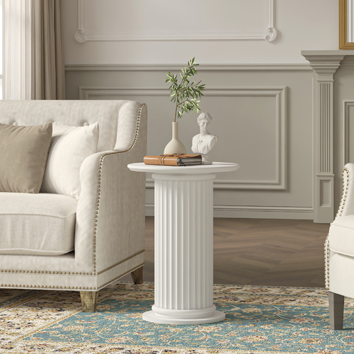 CORA White Roman Column Pedestal Table - Ribbed Fluted Side Table