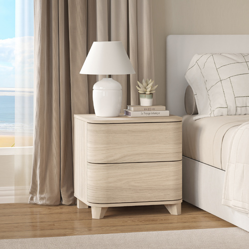 ARDEN Natural Oak 2 Drawer Nightstand | Curved Front Bedside Cabinet