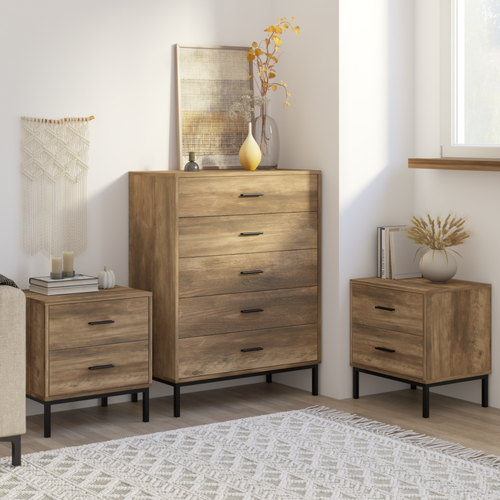 Bronx Chest of 5 Drawers and 2 Bedside Tables bundle