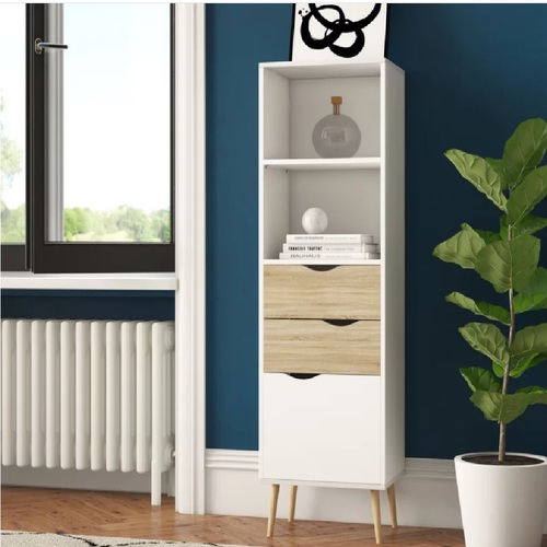 Cosmoliving Small Wide Bookcase With, Kobi Large Narrow Bookcase With Glass Doors