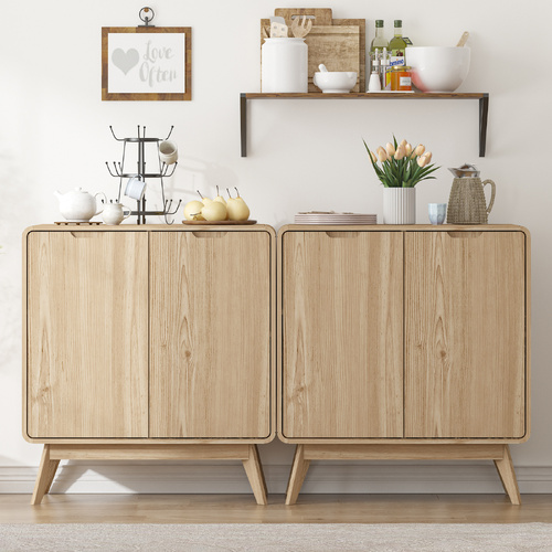 Wabi-Sabi 2 Door Buffet Sideboard Set of 2 with Wine Racks | Elegant Storage for Dining & Living Rooms