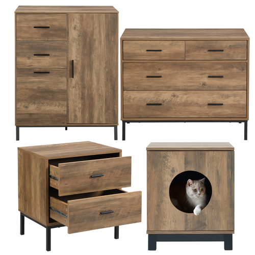 Bronx Wardrobe Chest of 2 Drawers + 4 Drawers Chest + 1 Bedside Tables + 1 Pet Side Table